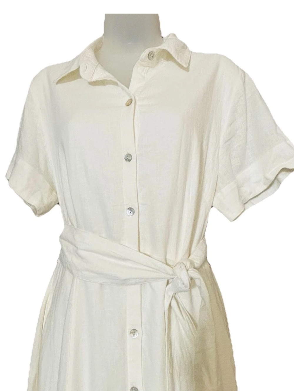 Joie Shirt Dress Linen Blend Button Front Belted Midi Neutral Minimalist - Picture 2 of 14